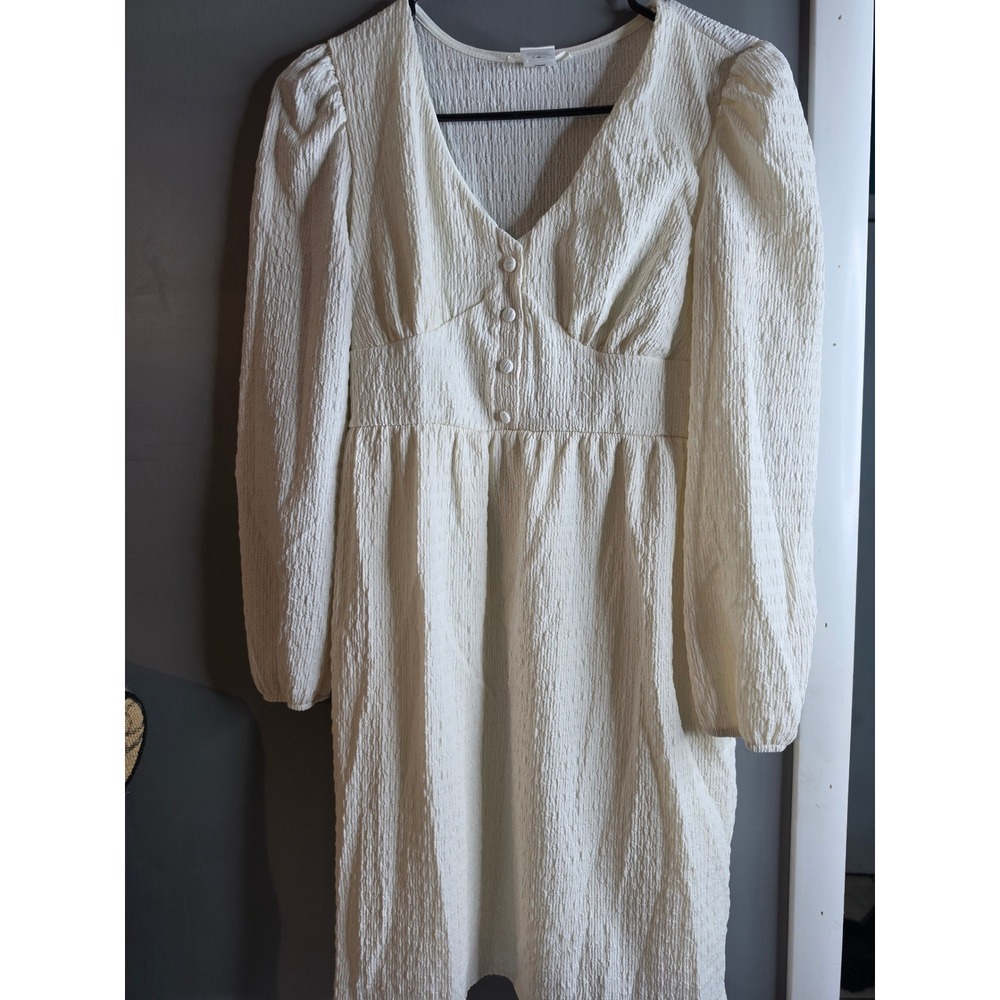 Urban Romantics Cream Textured V-Neck Mini Dress Long Sleeve Cottagecore Small